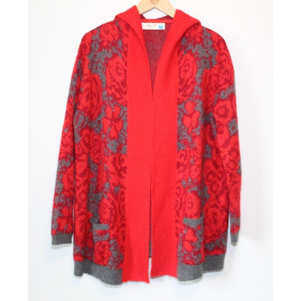 Anthropologie x Sparrow Hooded Open Cardigan Sweater Red Rose Medium Pockets - Picture 2 of 8